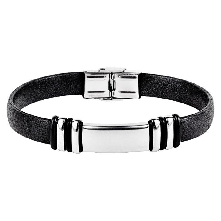Men's Crucible Stainless Steel And Rubber Id Bracelet, Black/silver