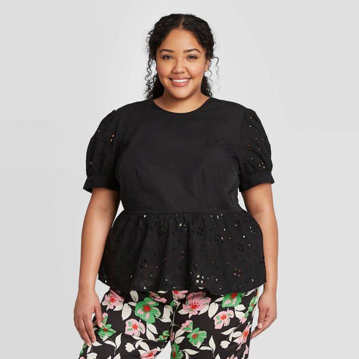 Women's Plus Size Short Sleeve Blouse - Who What Wear Jet Black 1x, Women's,