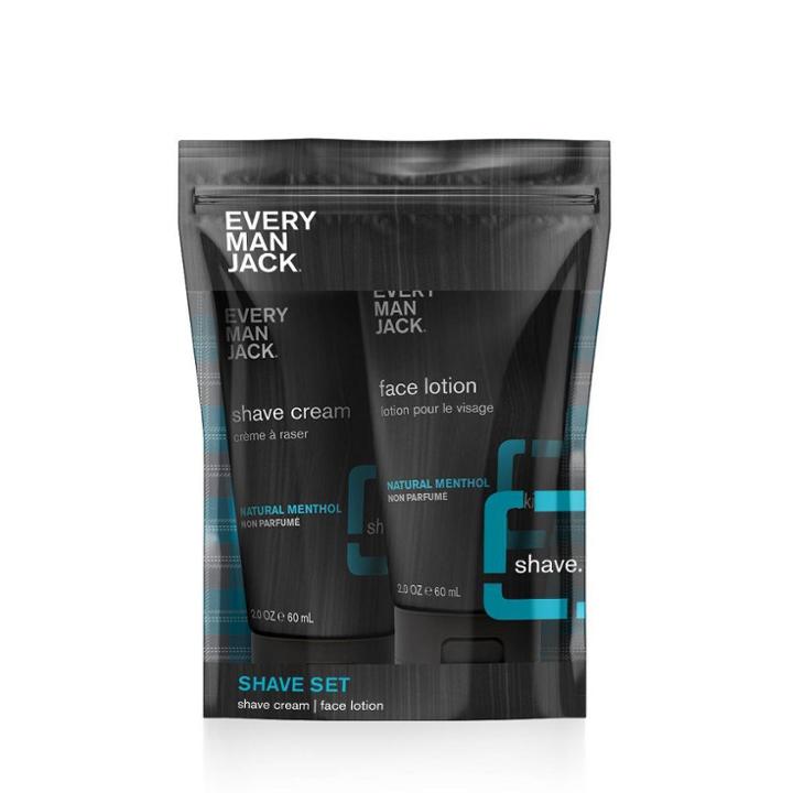 Every Man Jack Men's Natural Menthol Shave Trial & Travel Pouch Set - Shave Cream, Post Shave