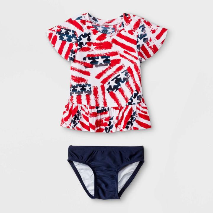 Target Baby Girls' 2pc Americana Flutter Sleeve Rash Guard Set - Red