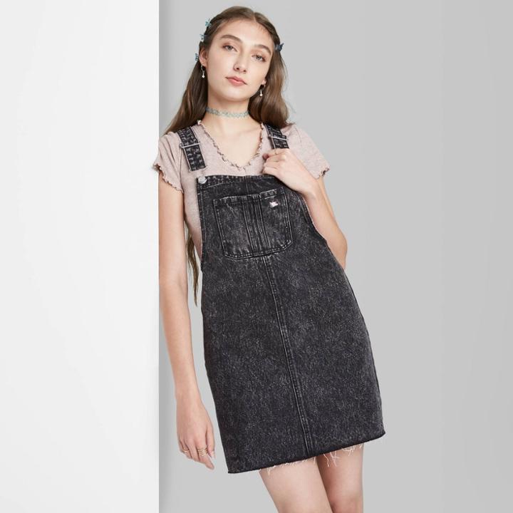 Women's Denim Pinafore Dress - Wild Fable Black