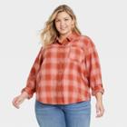 Women's Plus Size Long Sleeve Flannel Button-down Shirt - Universal Thread Dark Orange Plaid