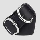 Women's Wide Stretch Belt With Silver Double Buckle - A New Day Black