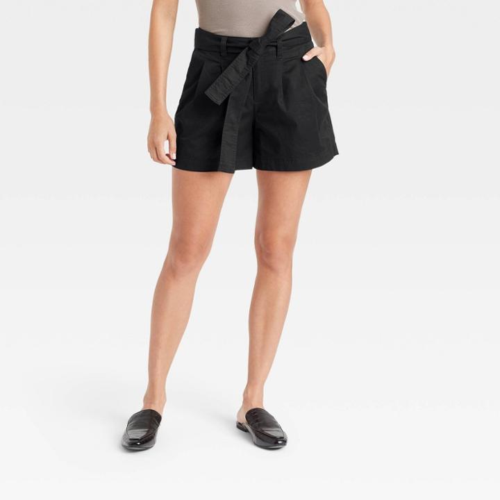 Women's High-rise Pleat Front Shorts - A New Day Black