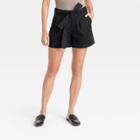 Women's High-rise Pleat Front Shorts - A New Day Black