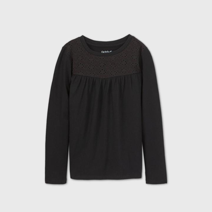 Girls' Long Sleeve Crochet Knit Top - Cat & Jack Black