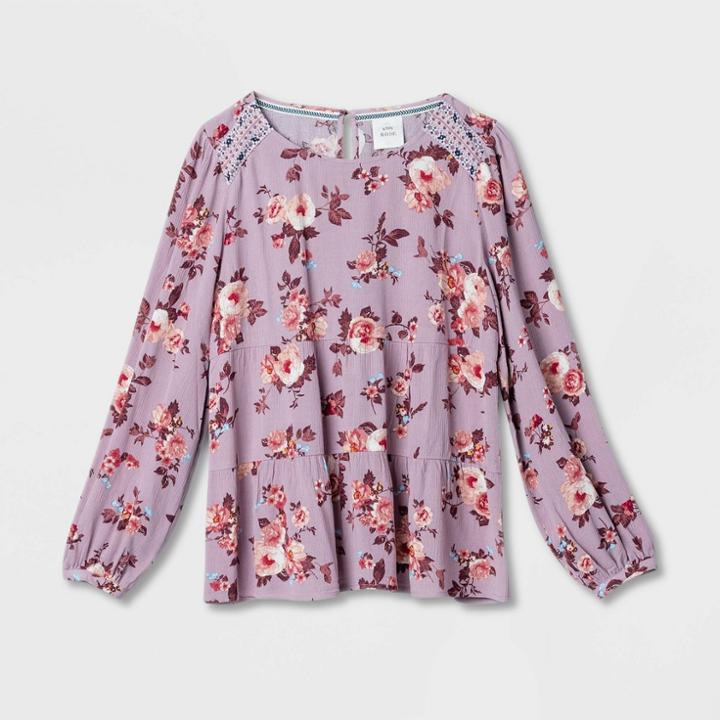 Women's Floral Print Long Sleeve Top - Knox Rose Purple