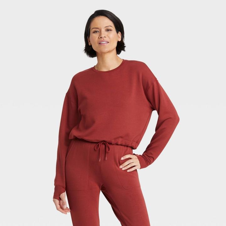 Women's Cozy Soft Fleece Crewneck Pullover Sweatshirt - All In Motion Poppy