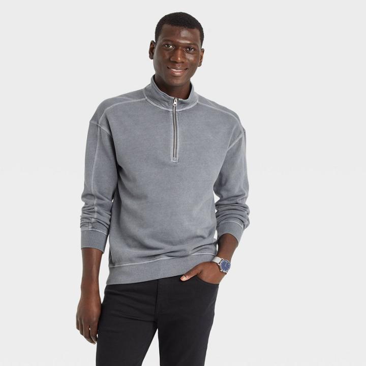 Men's Standard Fit High Neck Zip-up Sweatshirt - Goodfellow & Co Dark Gray