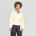 Women's Long Sleeve V-neck Tie Waist Dolman Blouse - Prologue Yellow