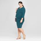 Maternity Plus Size 3/4 Sleeve Shirred T-shirt Dress - Isabel Maternity By Ingrid & Isabel Dark Green Heather 1x, Women's,
