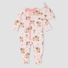 Burt's Bees Baby Girls' 'feeling Sheepish' Footed Jumpsuit & Knot Top Hat Set - Light Pink Newborn