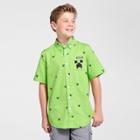 Boys' Creeper Button-down Shirt Minecraft Green