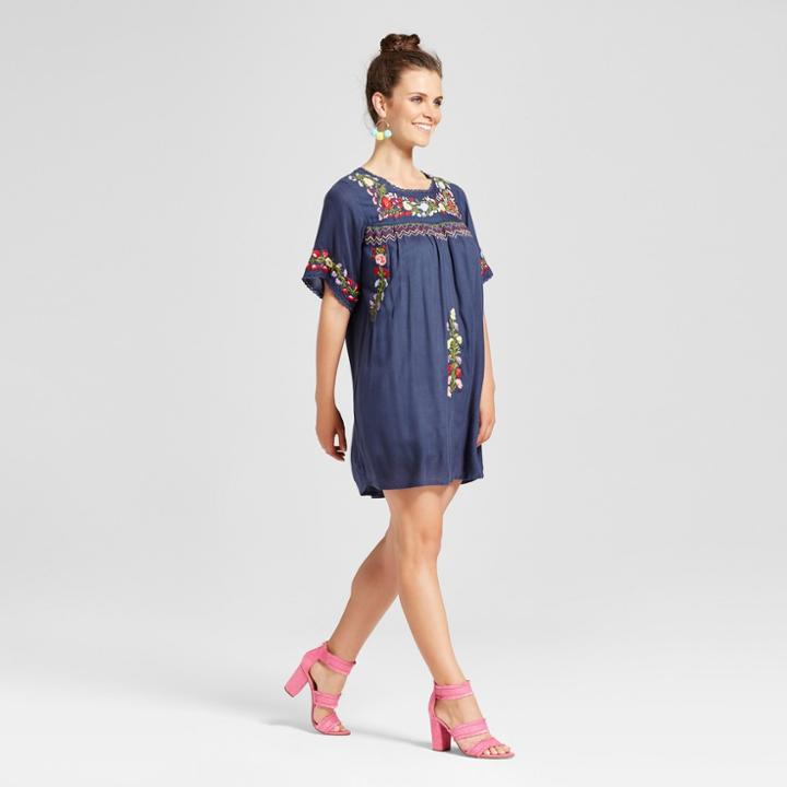 Women's Embroidered Shift Dress - R+j Couture Navy