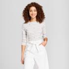 Women's Striped 3/4 Sleeve Boatneck T-shirt - A New Day Gray/white