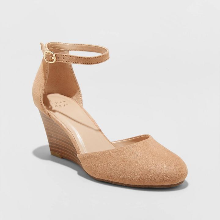 Women's Wendi Microsuede Rounded Toe Wedge Pumps - A New Day Taupe 5, Women's, Brown