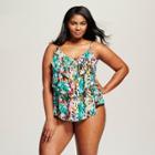 Plus Size Women's Plus Tiered Tankini - Anaconda Multi Colored - 20w - Aqua Green