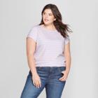 Women's Plus Size Striped Crew Neck Short Sleeve T-shirt - Ava & Viv Purple/white