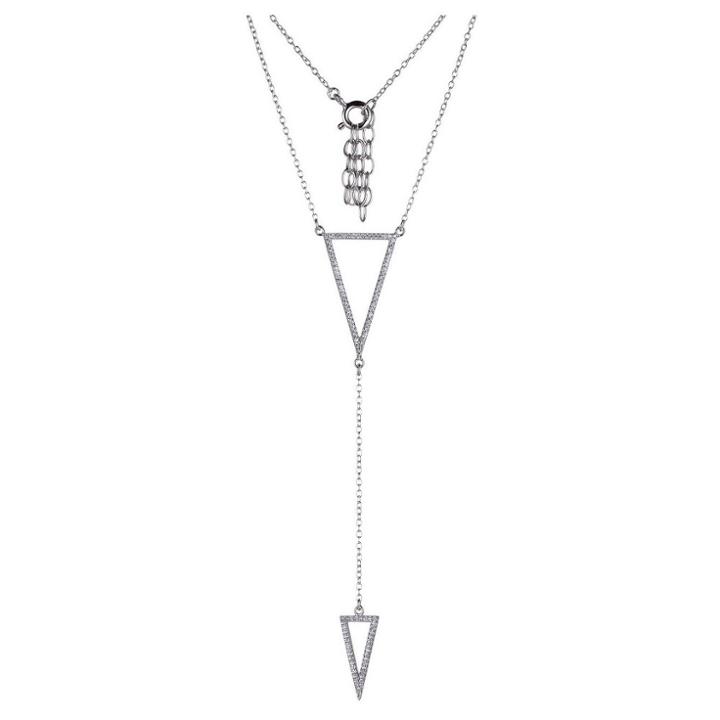 Prime Art & Jewel Sterling Silver Geometric Cz Y-neck Necklace With 17+3ext Chain, Girl's