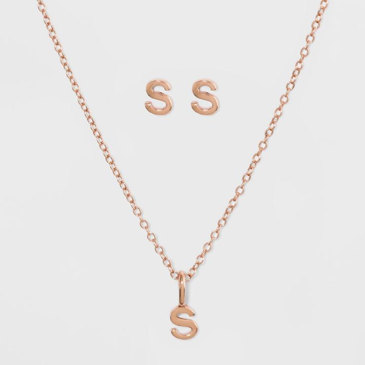 Sterling Silver Initial S Earrings And Necklace Set - A New Day Gold, Girl's, Size: Small, Gold -