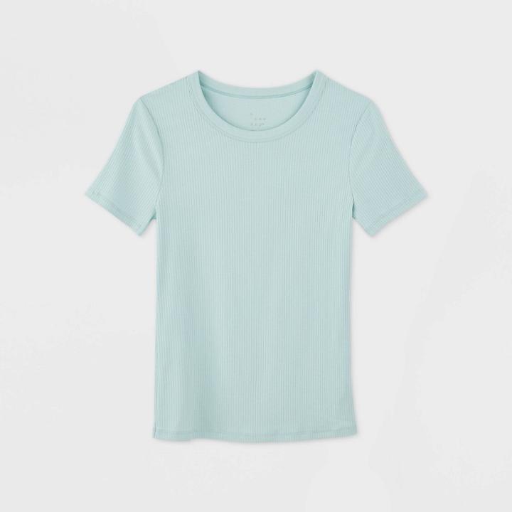 Women's Slim Fit Short Sleeve Rib T-shirt - A New Day Aqua Xs, Women's, Blue