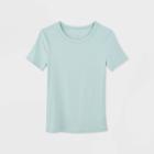 Women's Slim Fit Short Sleeve Rib T-shirt - A New Day Aqua Xs, Women's, Blue