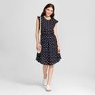Eclair Women's Boat Print Cap Sleeve Gathered Waist Dress - Clair Navy