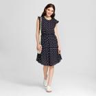 Eclair Women's Boat Print Cap Sleeve Gathered Waist Dress - Clair Navy