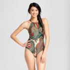 Clean Water Women's Paisley High Neck Strappy One Piece Swimsuit - Olive S,