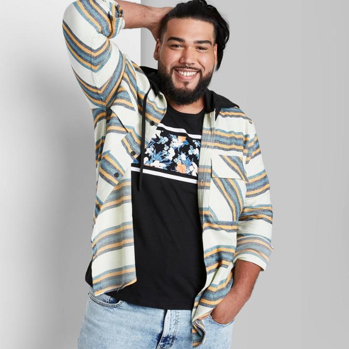 Adult Extended Size Striped Casual Fit Long Sleeve Button-down Shirt - Original Use Green/stripe