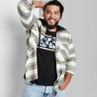 Adult Extended Size Striped Casual Fit Long Sleeve Button-down Shirt - Original Use Green/stripe