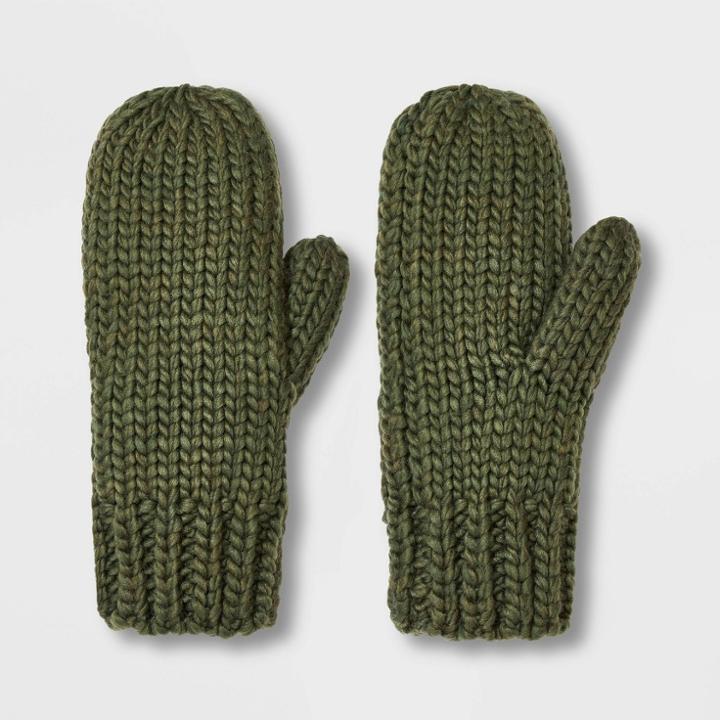 Women's Chunky Knit Mittens - Wild Fable Olive, Green