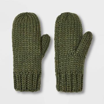 Women's Chunky Knit Mittens - Wild Fable Olive, Green
