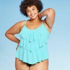 Women's Plus Size Tiered Tankini Top - Aqua Green Light Blue