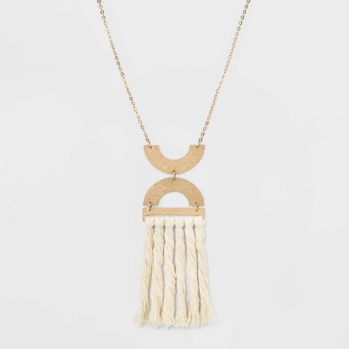 Curved Bar And Half Moon Tassel Pendant Necklace - Universal Thread Ivory