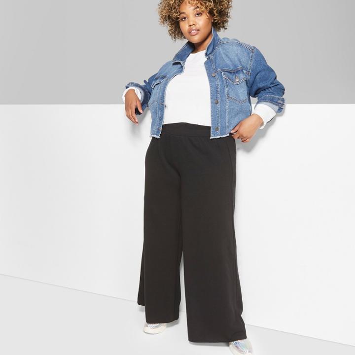 Women's Plus Size High-waist Wide Leg Sweatpants - Wild Fable Black