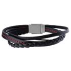 Inox Jewelry Men's Steel Art Black Braid And Layered Leather Bracelet With Stainless Steel Clasp (8.5), Black/silver