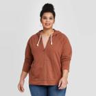 Women's Plus Size V-neck Zip-up Hoodie Sweatshirt - Universal Thread Brown 1x, Women's,