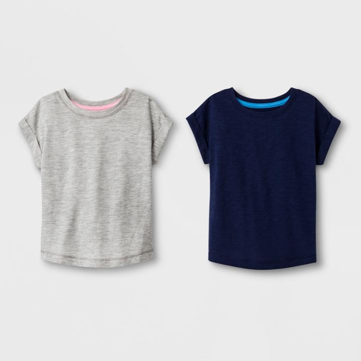 Toddler Girls' 2pk T-shirts - Cat & Jack Navy And Gray 2t, Girl's, Gray/blue