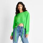 Women's Long Sleeve Drawstring Blouse - Future Collective With Kahlana Barfield Brown Green Xxs