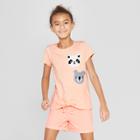Girls' Short Sleeve Tie Front Bear & Koala Flip Sequins T-shirt - Cat & Jack Peach