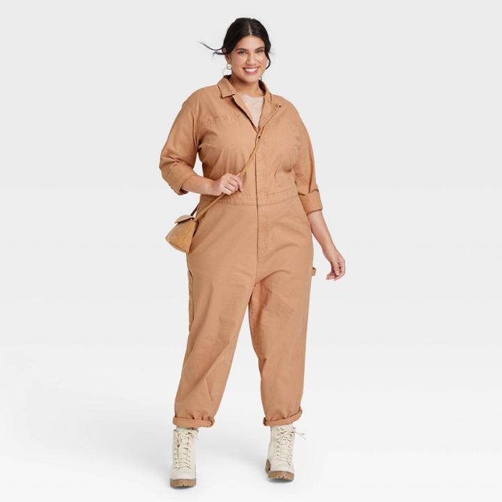 Women's Plus Size Long Sleeve Boilersuit - Universal Thread Tan