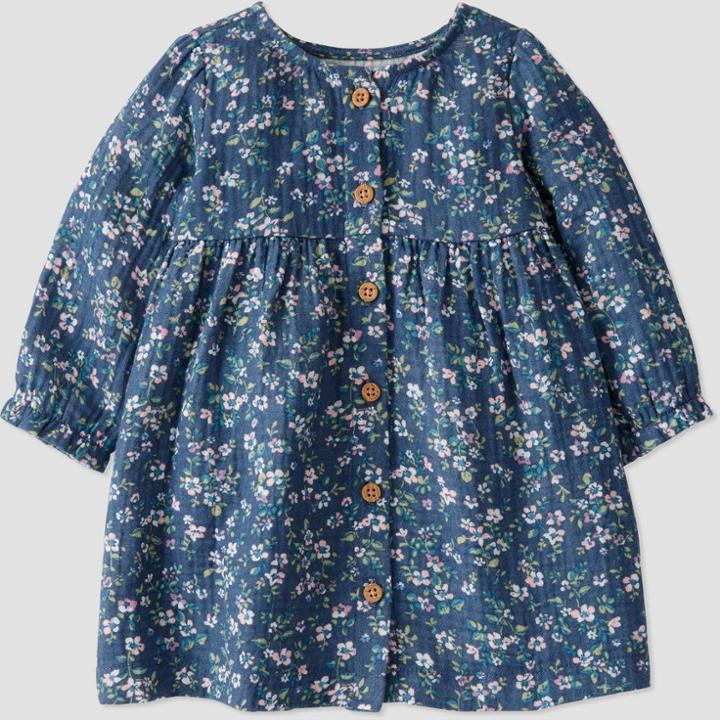 Baby Organic Cotton Gauze Floral Dress - Little Planet By Carter's Blue