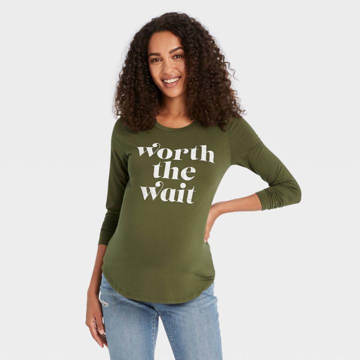 Long Sleeve Worth The Wait Graphic Maternity T-shirt - Isabel Maternity By Ingrid & Isabel Green