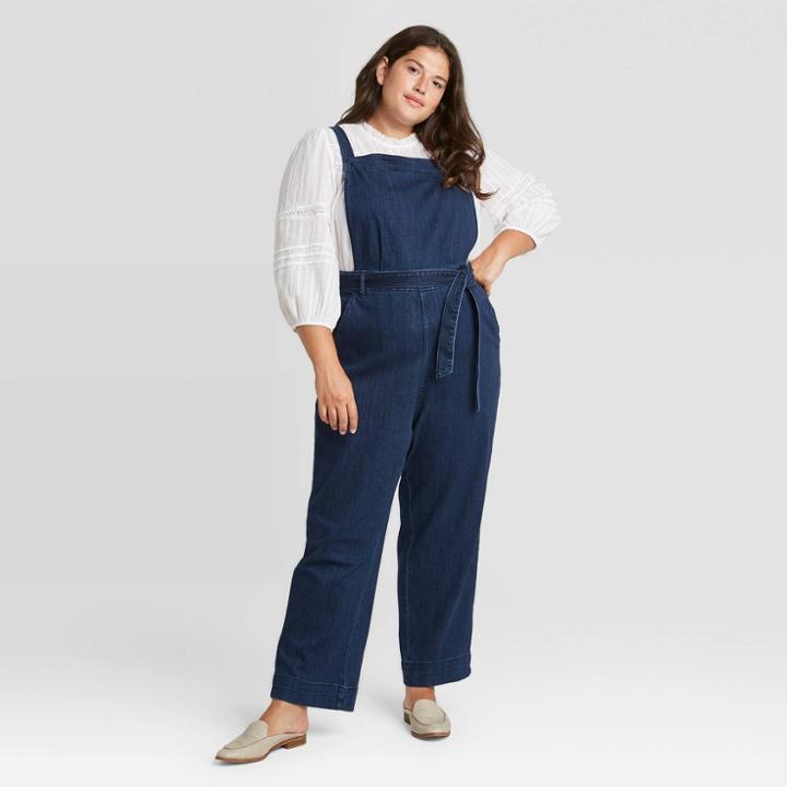 Women's Plus Size Tie-front Denim Overalls - Universal Thread Medium Blue