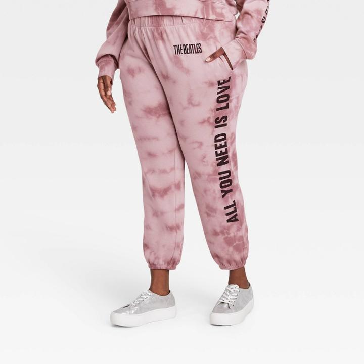 Women's The Beatles Plus Size Graphic Jogger Pants - Rose