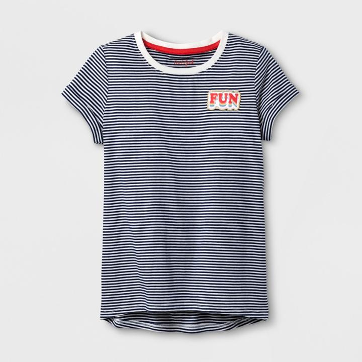 Girls' Short Sleeve Stripe Knit Top - Cat & Jack Navy