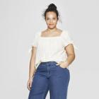 Women's Plus Size Short Sleeve Square Neck Top - Universal Thread Cream