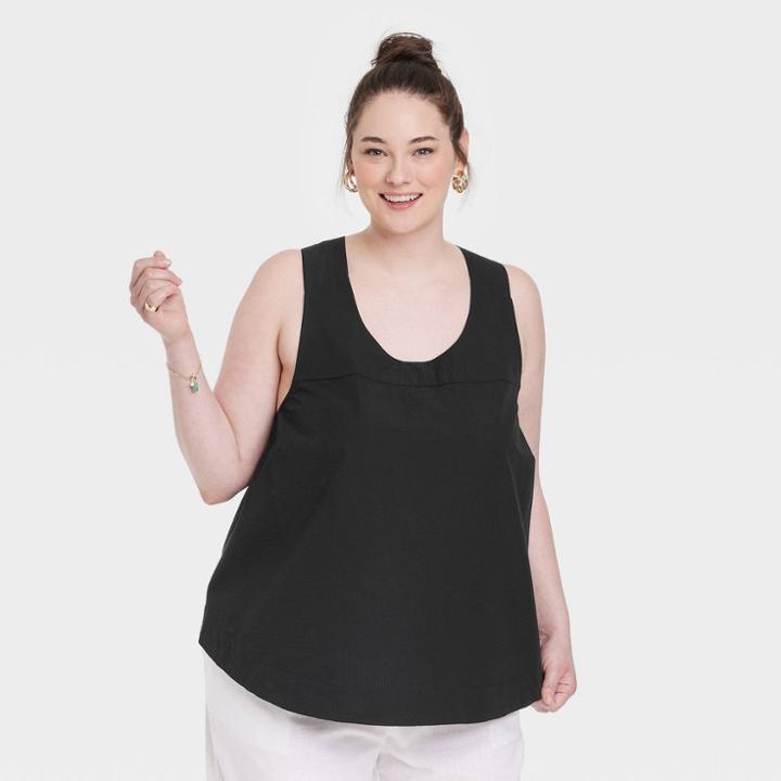 Women's Plus Size Trapeze Tank Top - A New Day Black