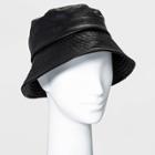 Women's Quilted Faux Leather Bucket Hat - A New Day Black